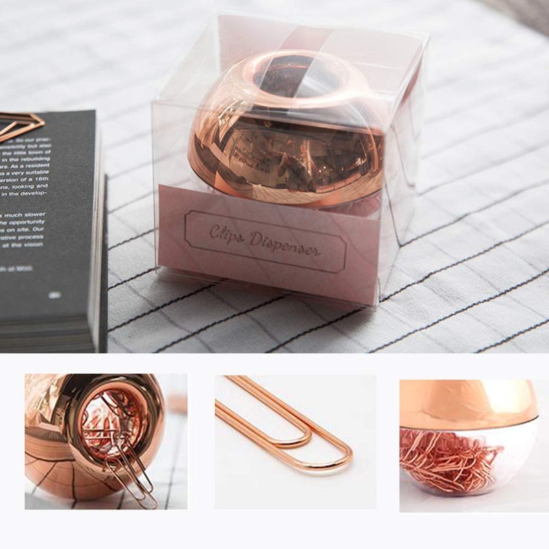 Supfoxer Rose Gold Magnetic Paper Clip Dispenser with 100pcs 1.1" Medium Paper Clips, Acrylic Holder for Office Decor - Image 5